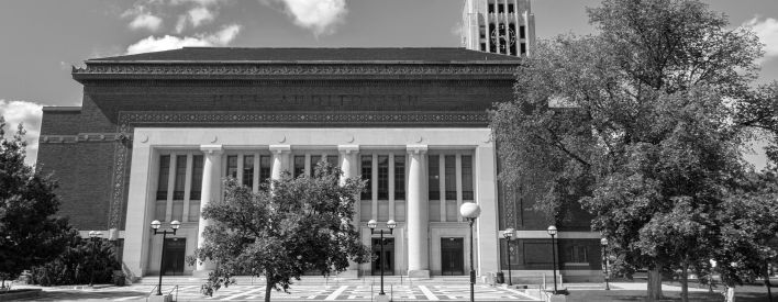 Facade of the Hill Auditorium in Ann Arbor, Michigan